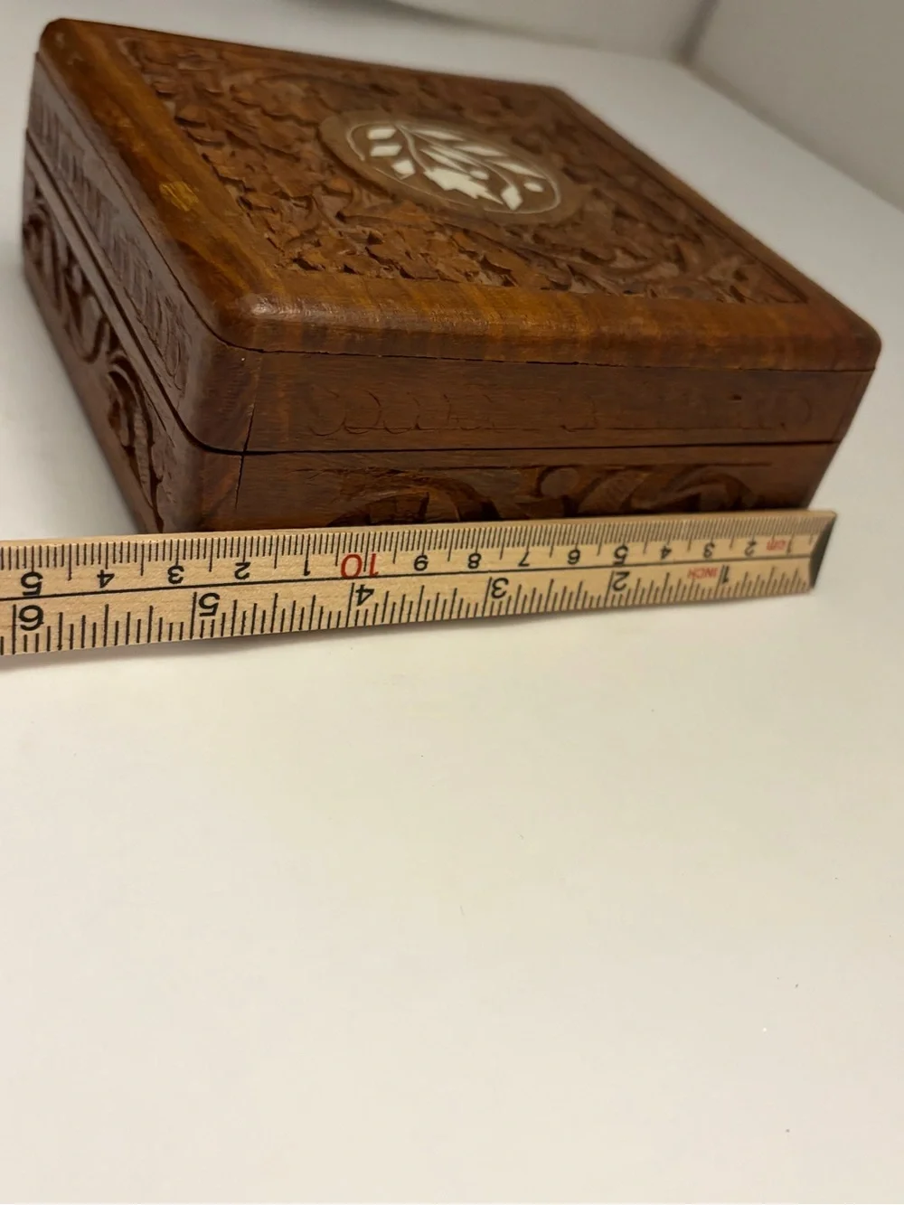 Vintage Indian Rosewood Keepsake Box w/ Original Artisan Label 1970s